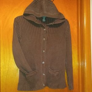Ralph Lauren Hooded Brown PL Petite Cardigan